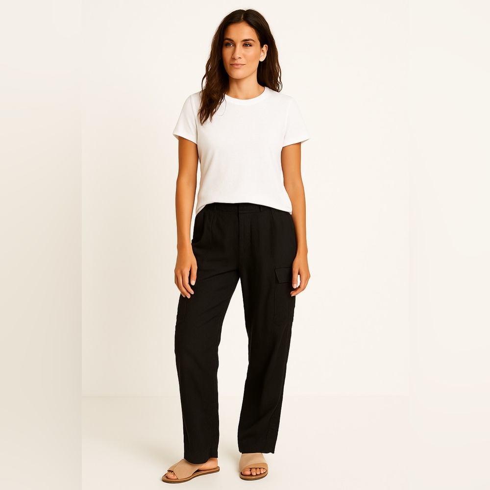 🖤 Vince Linen Blend Cargo Pants 🖤 Black Relaxed Utility Style Size 8 🖤